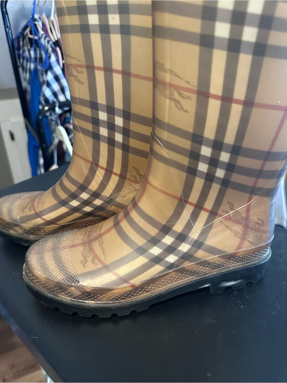 Burberry Tan Plaid Rubber Rain Boots - Picture 2 of 6